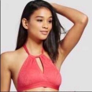 Mossimo Red High Neck Halter Bikini Top Small Keyhole Swim